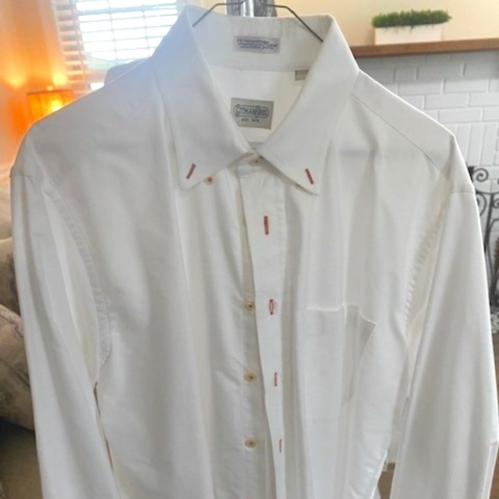 Gitman Brothers White Dress Shirt with Red Accents